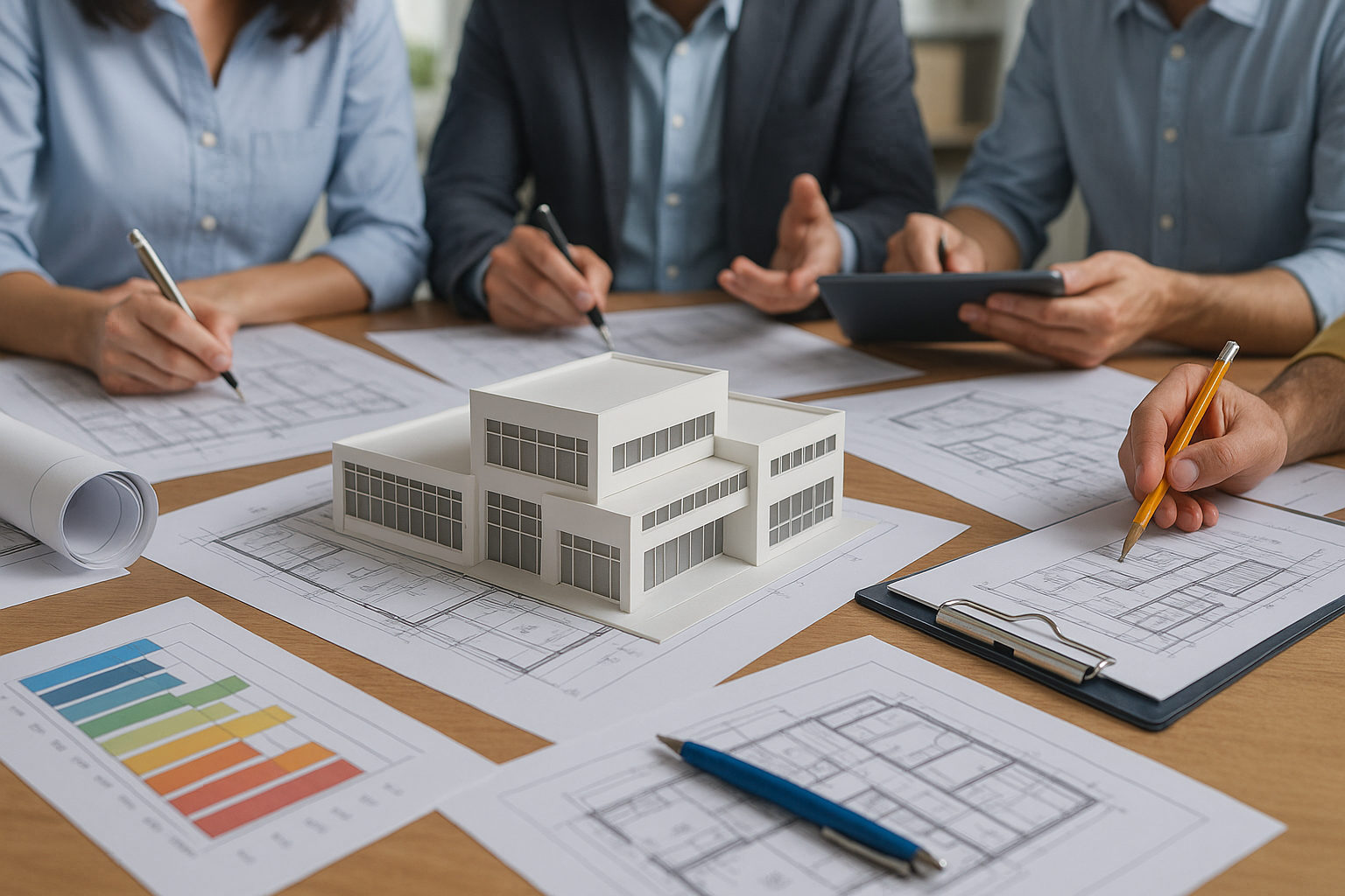 ישיבת צוות בתכנון פרויקט מסחרי